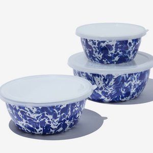 Golden Rabbit Enamelware Nesting Bowls in Cobalt Swirl